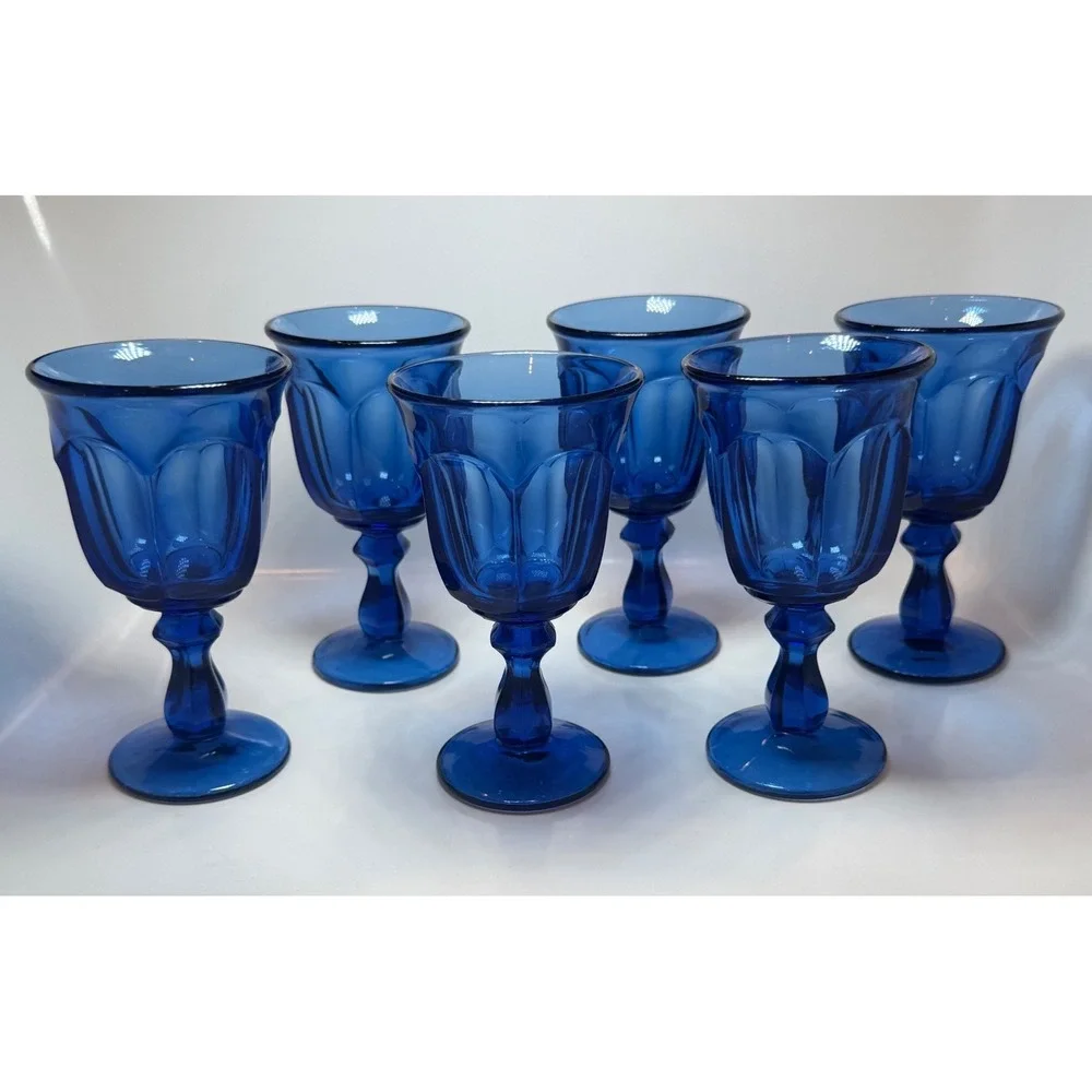 Vintage Imperial Glass Old Williamsburg Cobalt Goblets‎ 5.3